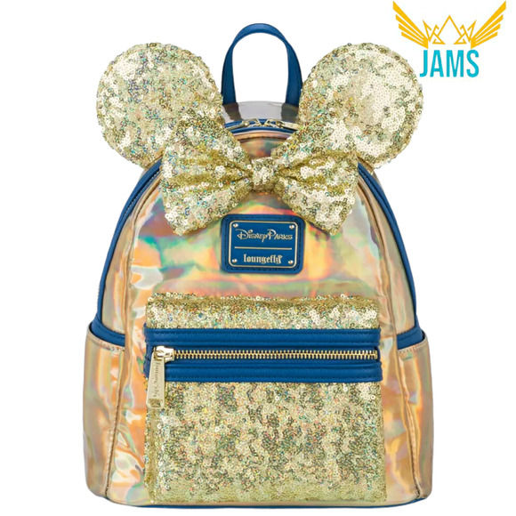 Loungefly Disney Minnie Mouse 50th Anniversary Ear Gold Iridescent Backpack Bag - Picture 1 of 3